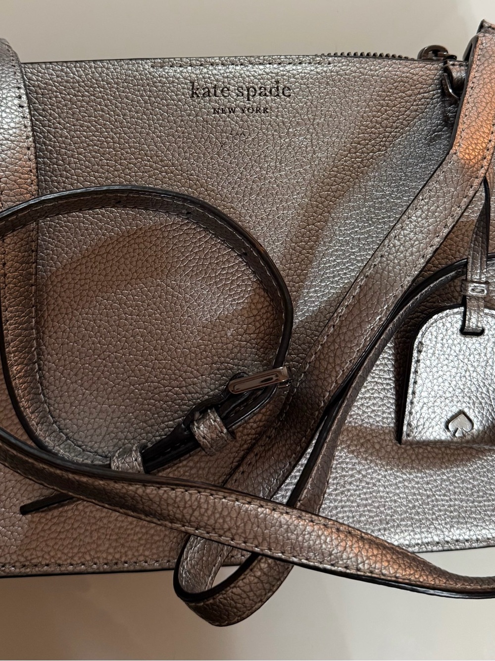 kate spade Metallic Silver Pebbled Leather Crossbody Bag
